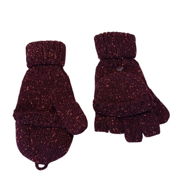 Mossimo Convertible Mittens Gloves Marled Knit Burgundy One Size Womens - Picture 3 of 5